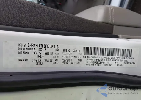 2013 Dodge Durango Sxt из США, поврежденный, VIN 1C4RDHAG6DC637291